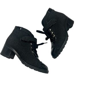 Chanel Runway Wool Moto Lace Up Boots 2008 Black